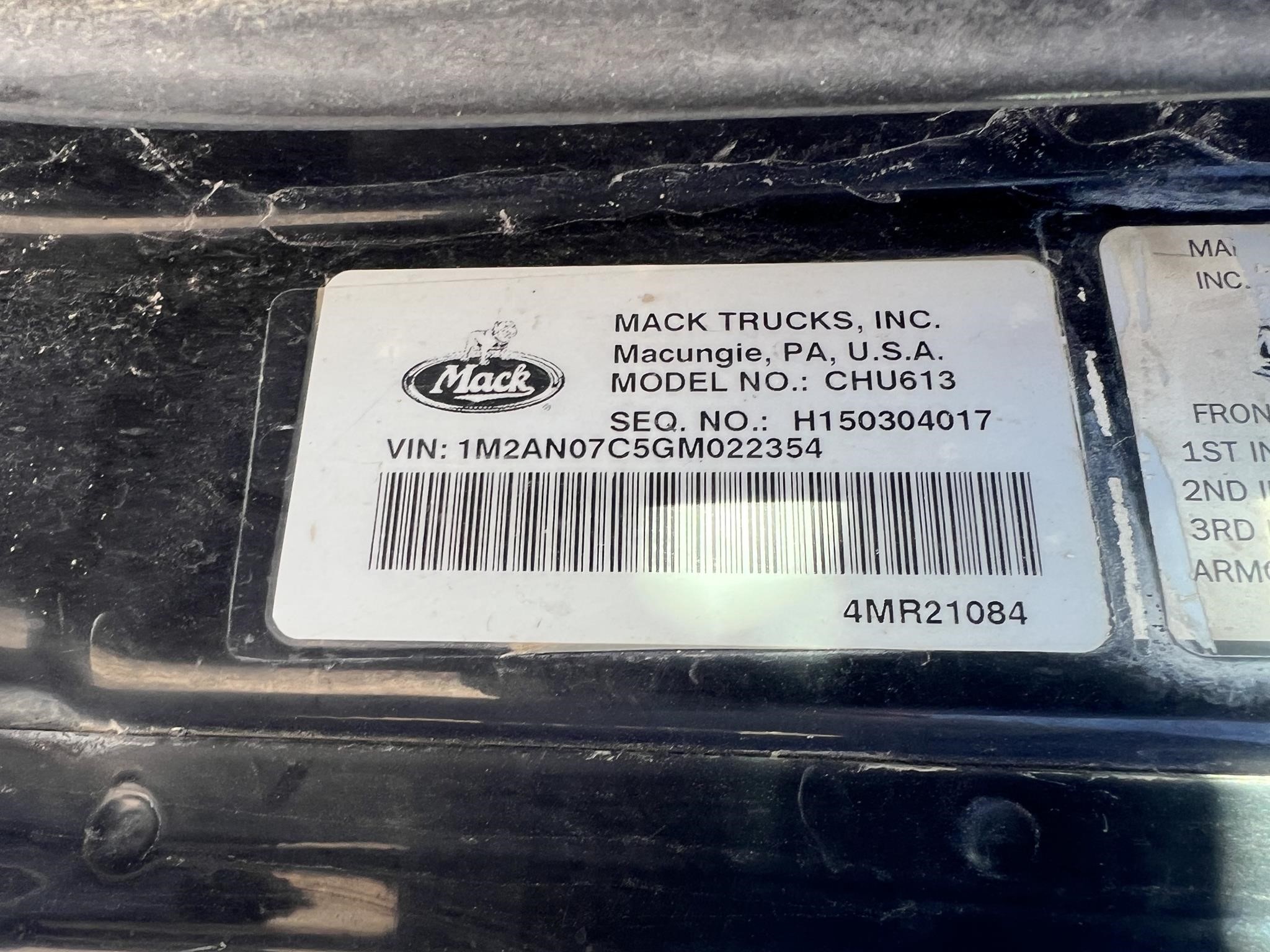 2016 MACK PINNACLE CHU613 11006274646 2016 MACK PINNACLE CHU613 11006274646