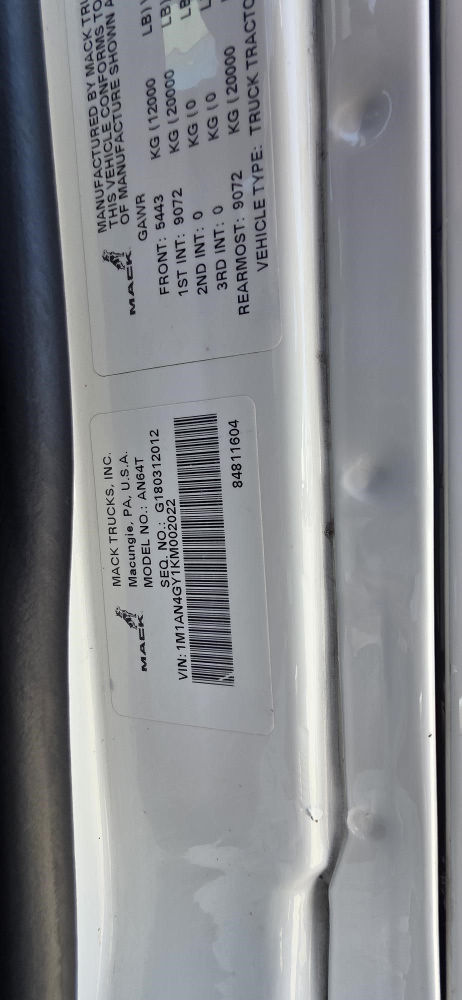 2019 MACK ANTHEM 64T 11042126518 2019 MACK ANTHEM 64T 11042126518